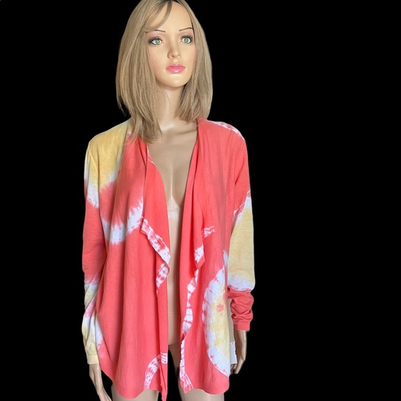 Lafayette 148 New York open front cardigan orange/white/yellow blouse size M - Picture 2 of 9